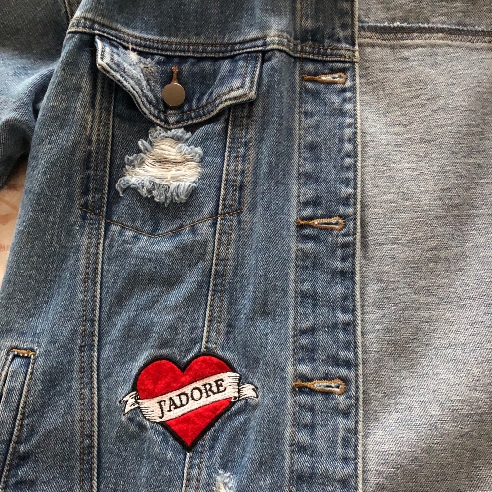 Oversized Distressed Patchwork Jean Jacket - image 5